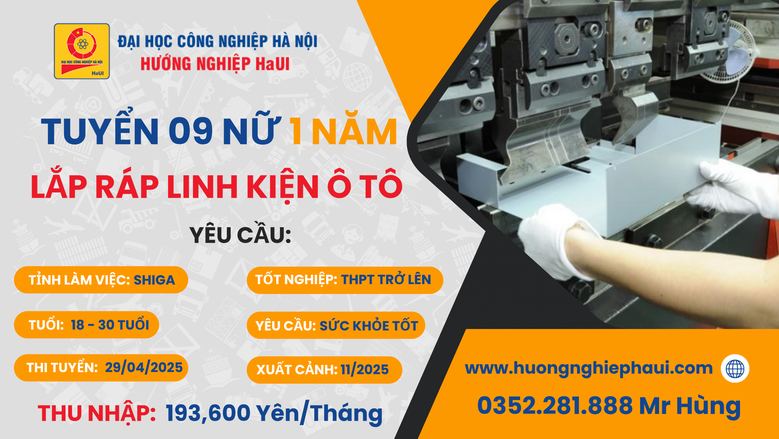 Tuyển 09 Nữ Lắp Ráp Linh Kiện Ô Tô Tại Shiga Nhật Bản